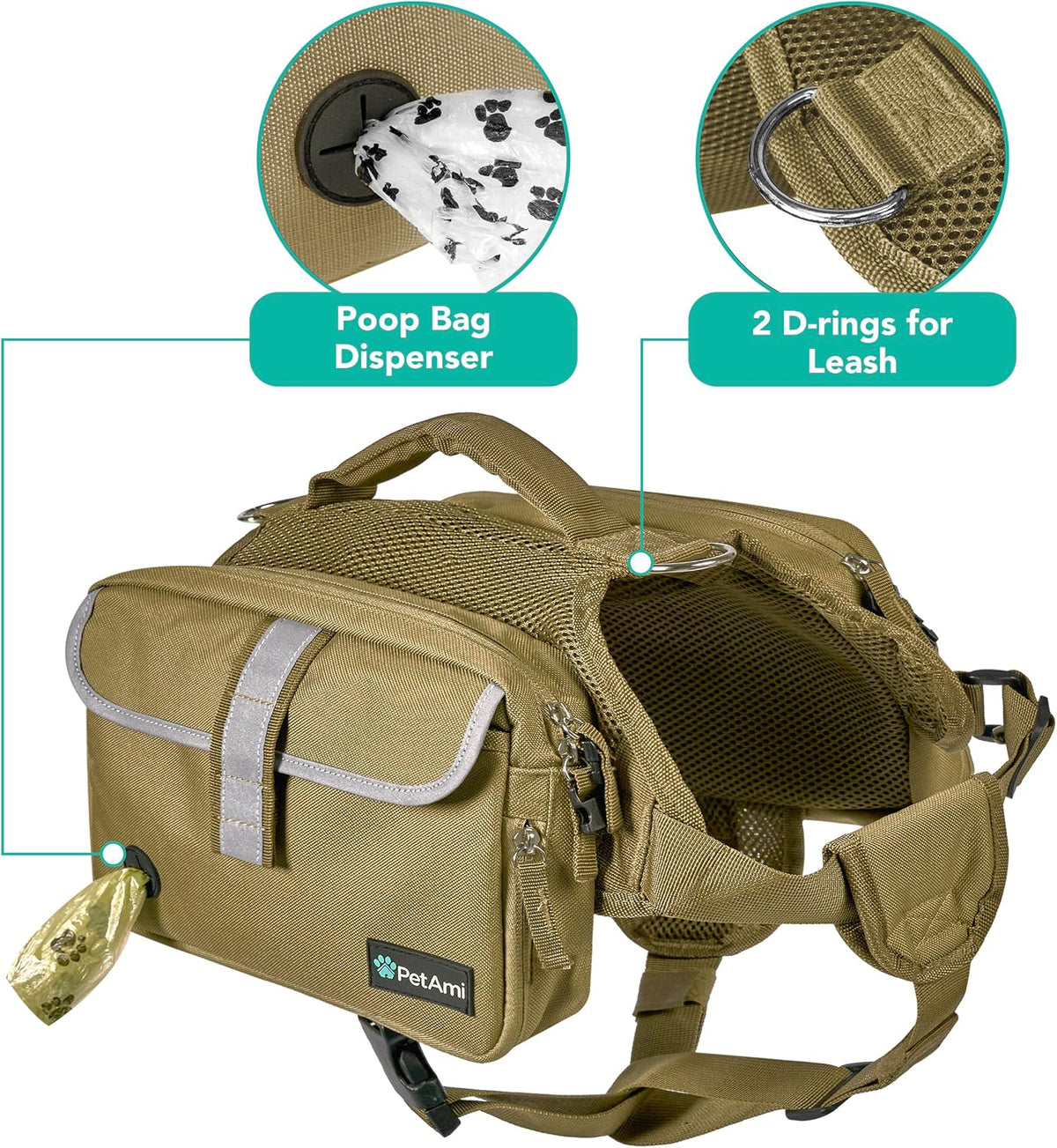 PetAmi Dog Backpack for Medium Large Dogs, Hiking Saddle Bag - Medium / Tan Canvas - image 4