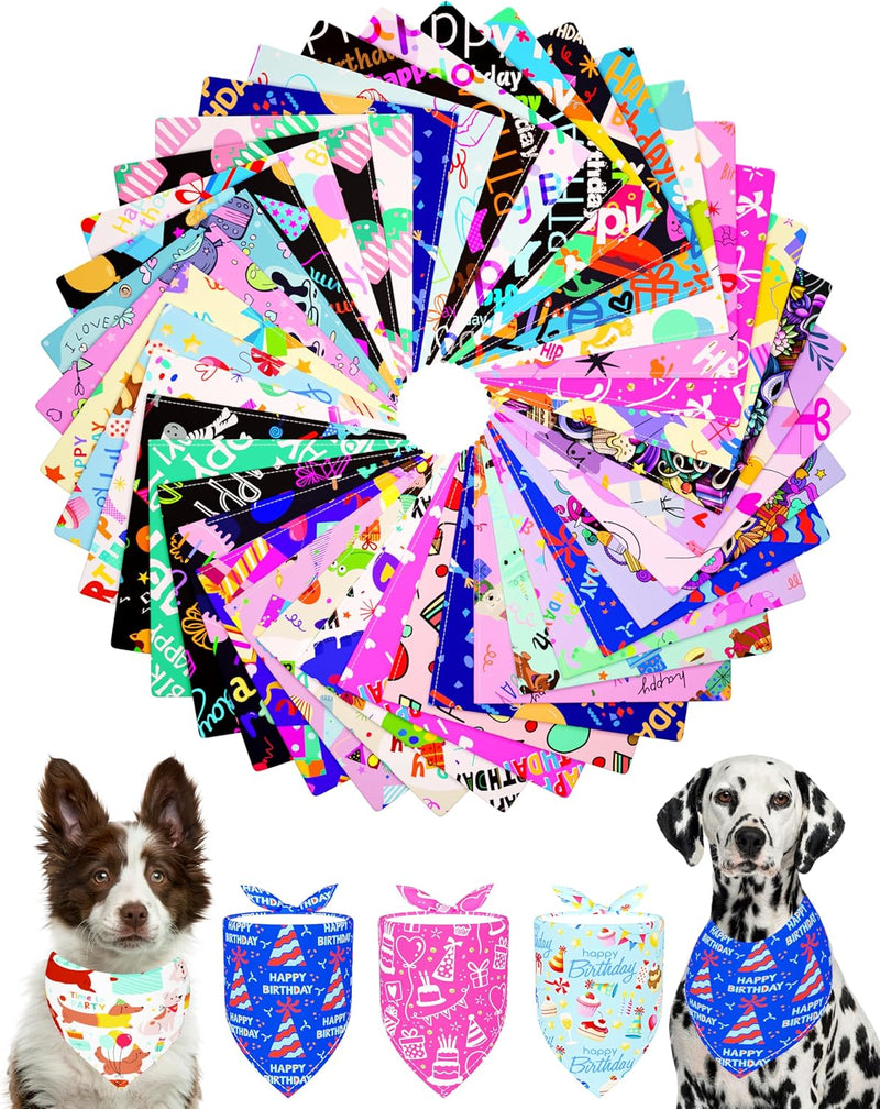PET SHOW 50 Pack Paw Print Dog Bandanas Bulk for Medium Dogs – Essentials for Dogs - Happy Birthday / Large