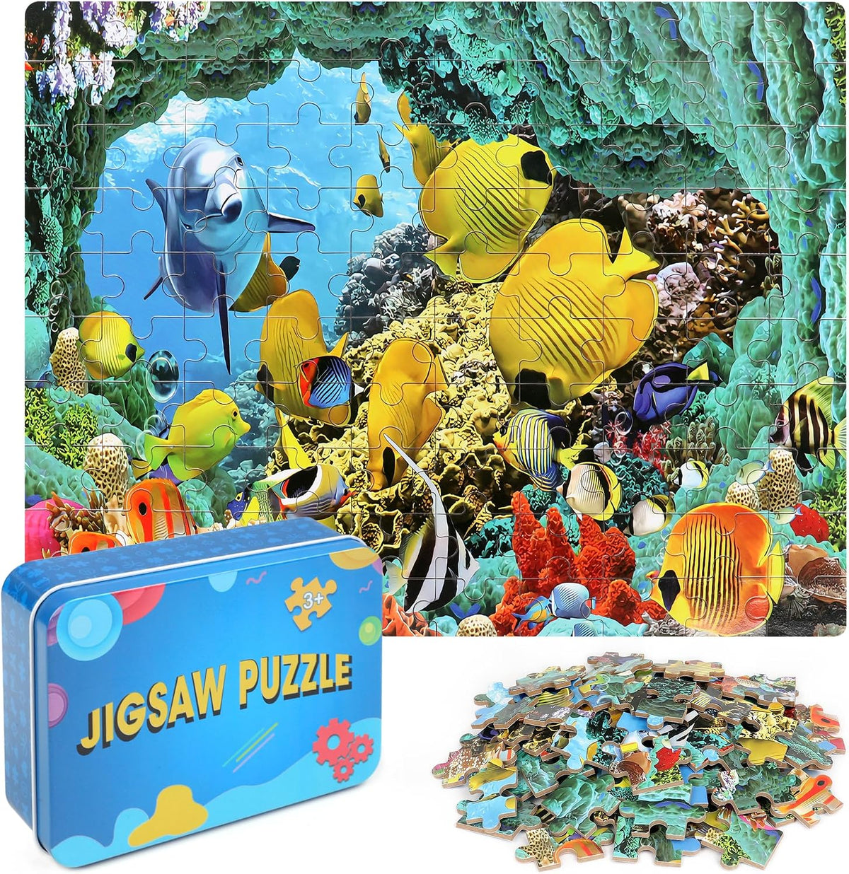 LELEMON Halloween jigsaw puzzle for kids with pumpkins and bats in tin box - view 9