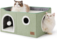 Bedsure Cat House Bed for Indoor Cats with Fluffy Ball and Scratch Pad - Green / Widen