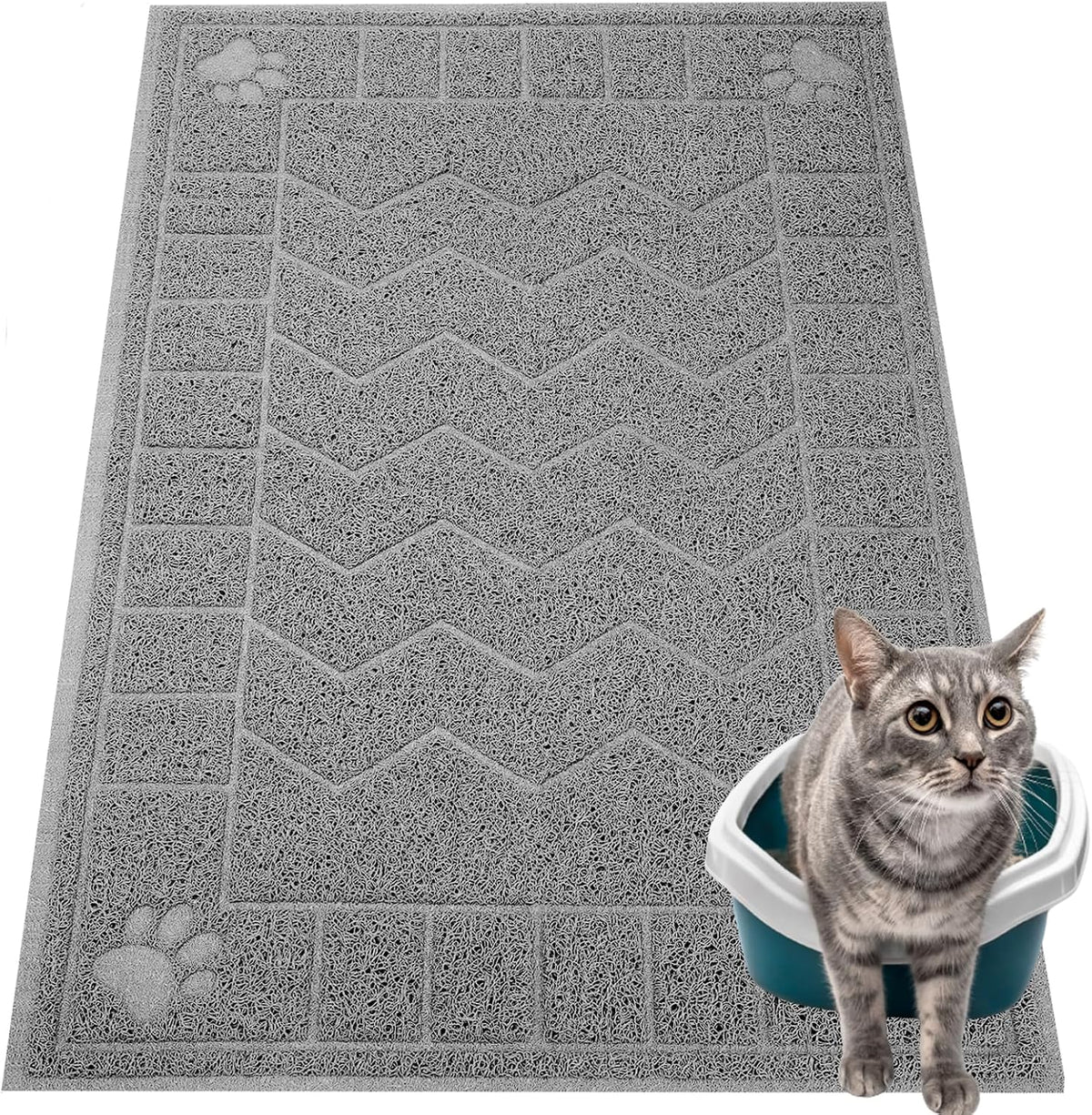 Cat Litter Box Mat, 47" x 35" Large Waterproof Litter Trapping Mat – Daily Care for Cats - Grayish / X-Large（35" x 24" )