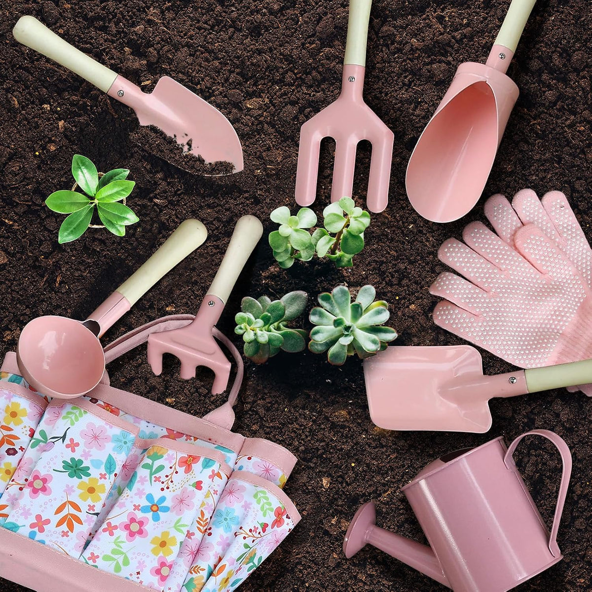 Qtioucp Kids Gardening Set 14Pcs Garden Tools with Tote Bag - Pink - image 3