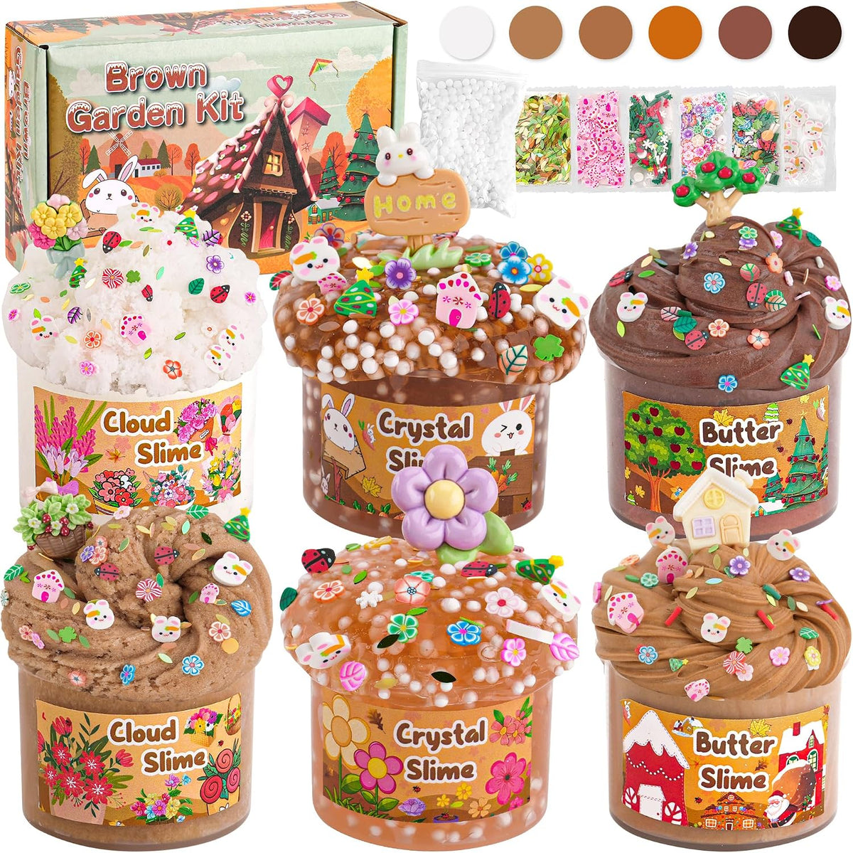 6 Pack Halloween Slime Kit, Cloud Butter Slime for Girls Boys – Fun for Kids & Family - Brown