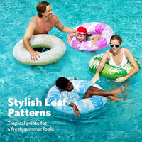 Sloosh 4 Pack Inflatable Pool Floats, Pool Tube Rings - Tropical Leaves - image 3