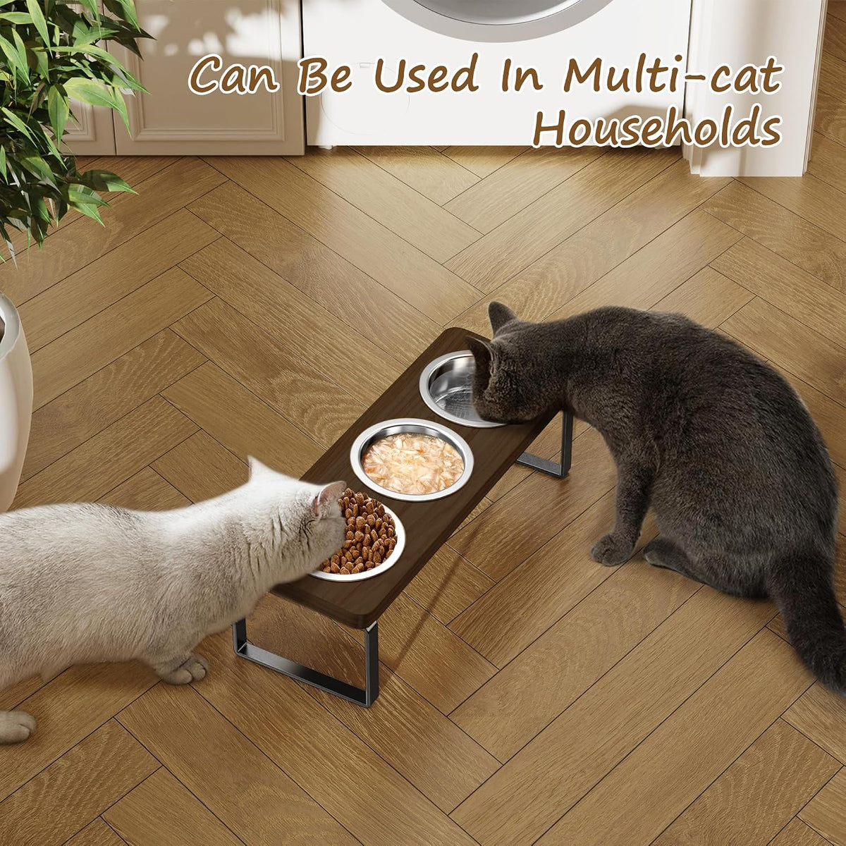Elevated Cat Bowls with 3 Stainless Steel Bowls - Walnut 2 PACK - image 2