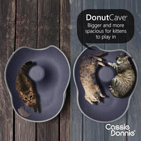 Cat Tunnel Bed for Indoor Cats, Medium Large, Donut Cave House up to 22 Lbs, Spacious for 2 Kittens (Dark Blue)
