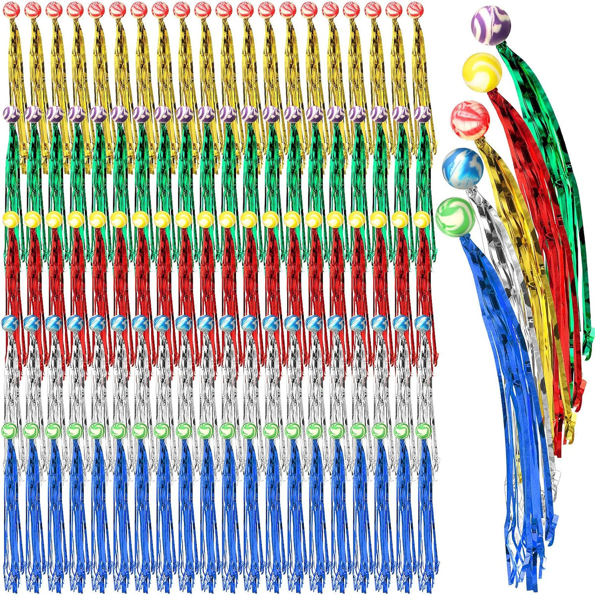 Leyndo comet streamer balls, colorful rubber bouncy balls with long ribbon tails