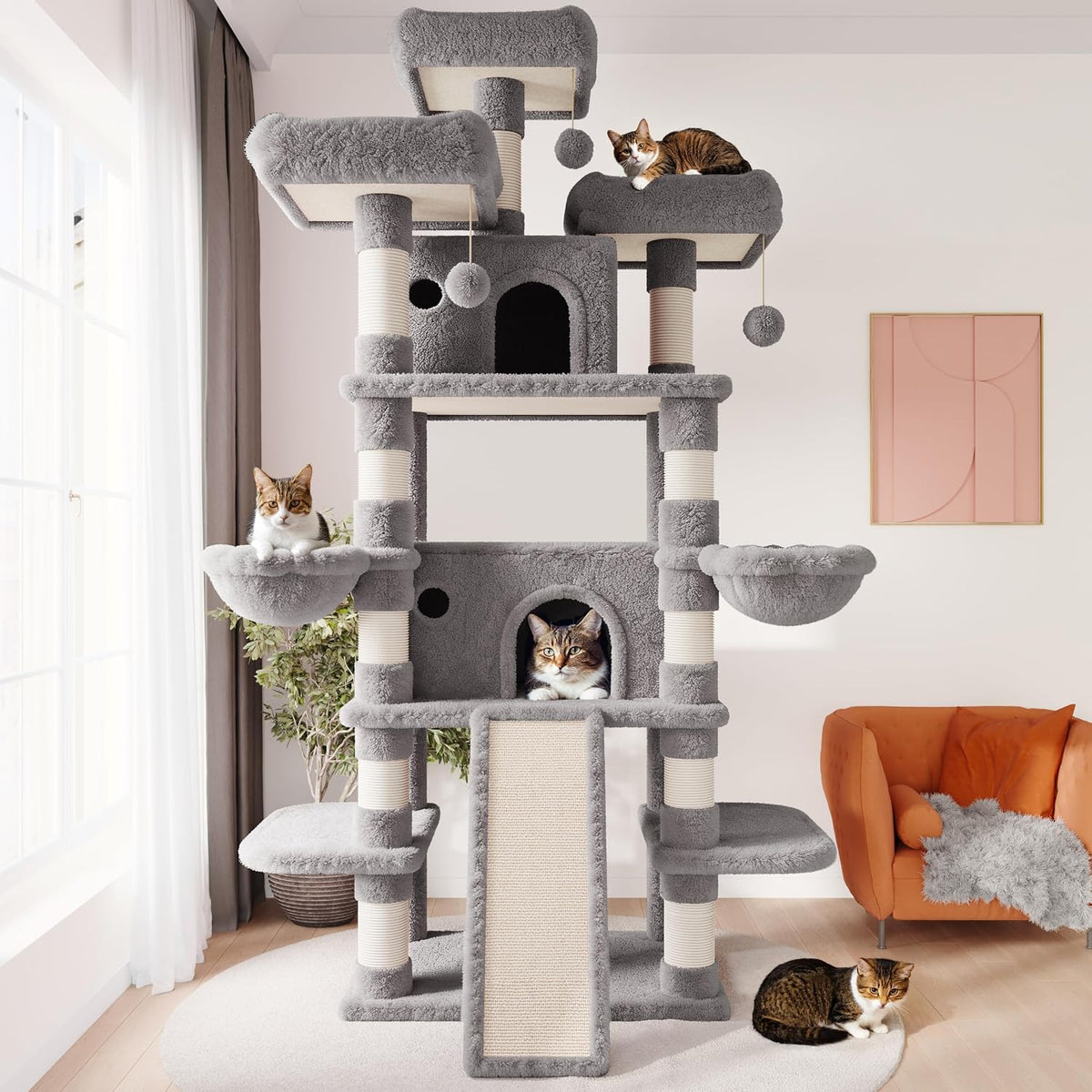 SHA CERLIN 68 Inches Multi-Level Large Cat Tree for Large Kitties/Big - 81in / Grey - image 2