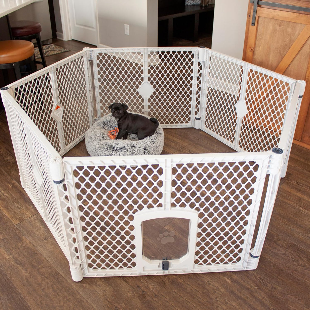 MyPet North States Petyard Plus: 3 Ft. Wide Folding Dog Playpen - 6-Panel / Small Pet Door / Light Gray - image 2
