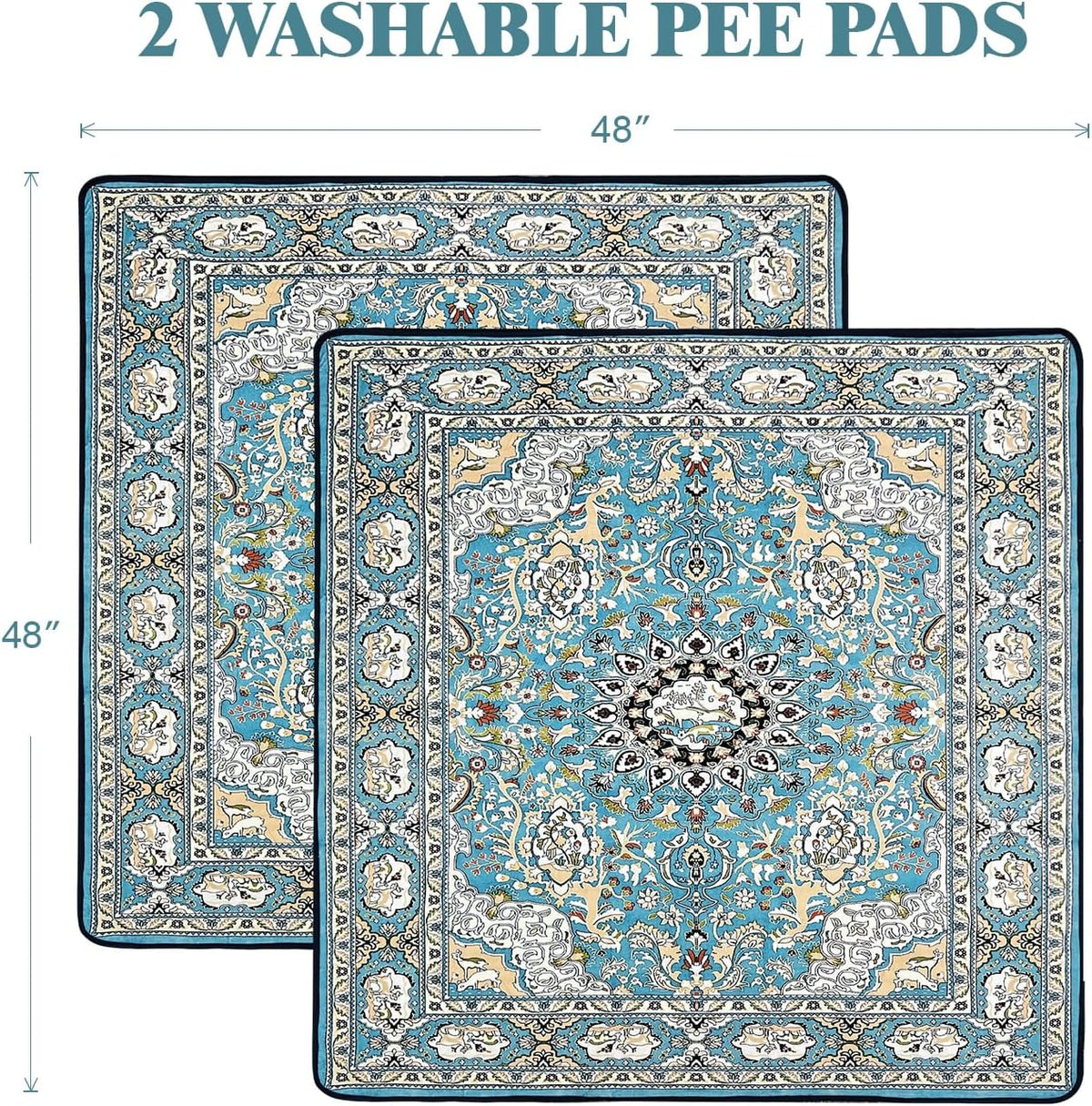 Washable Pee Pads for Dogs, Reusable Puppy Pads 36"x 41" 2 Pack – Essentials for Dogs - Medallion Blue / 48"*48"(Pack of 2) - image 2