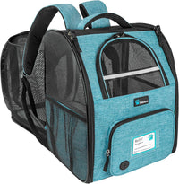 PetAmi Expandable Dog Cat Backpack Carrier, Airline Approved - 12.5"L x 10.2"W x 16.3"H / Turquoise