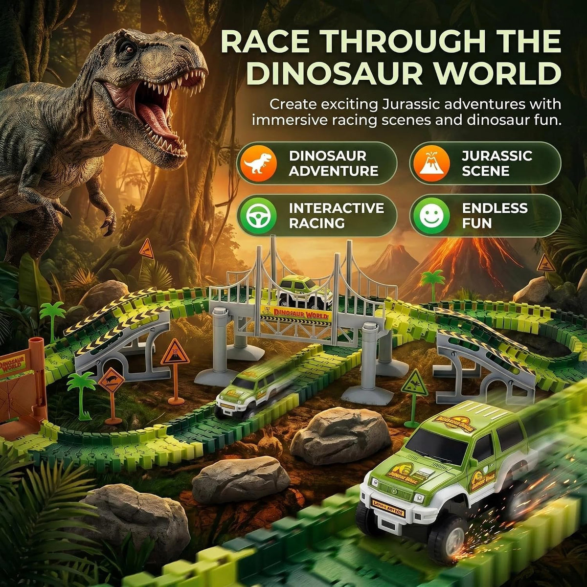 Dinosaur Race Track Toys for Boys 3-5 - Dinosaur Bridge Race Track Set - image 3