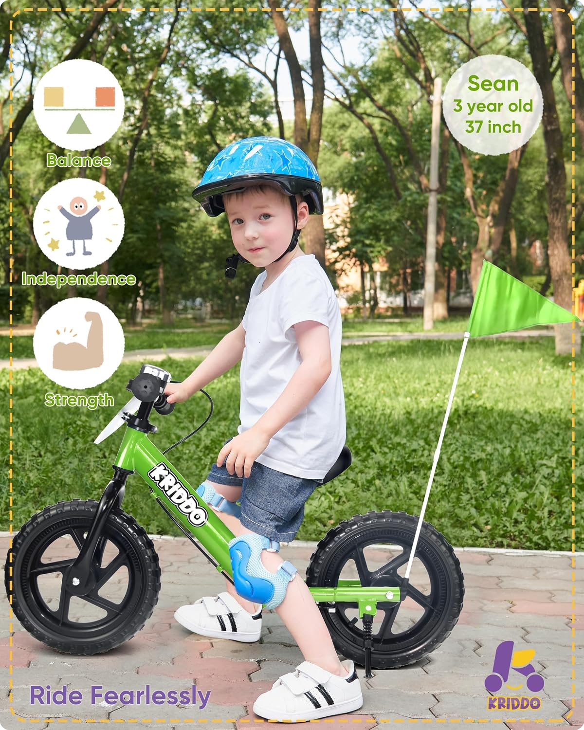 KRIDDO Pro toddler balance bike with hand brake, kickstand and thick tires - view 14