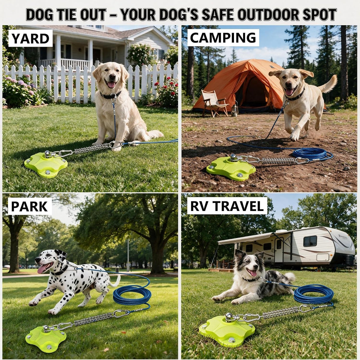 Heavy Duty Dog Tie Out Stake with 2x20FT Cables for Outdoor - Stake+Spring + 30ft Cable/250lbs - image 4