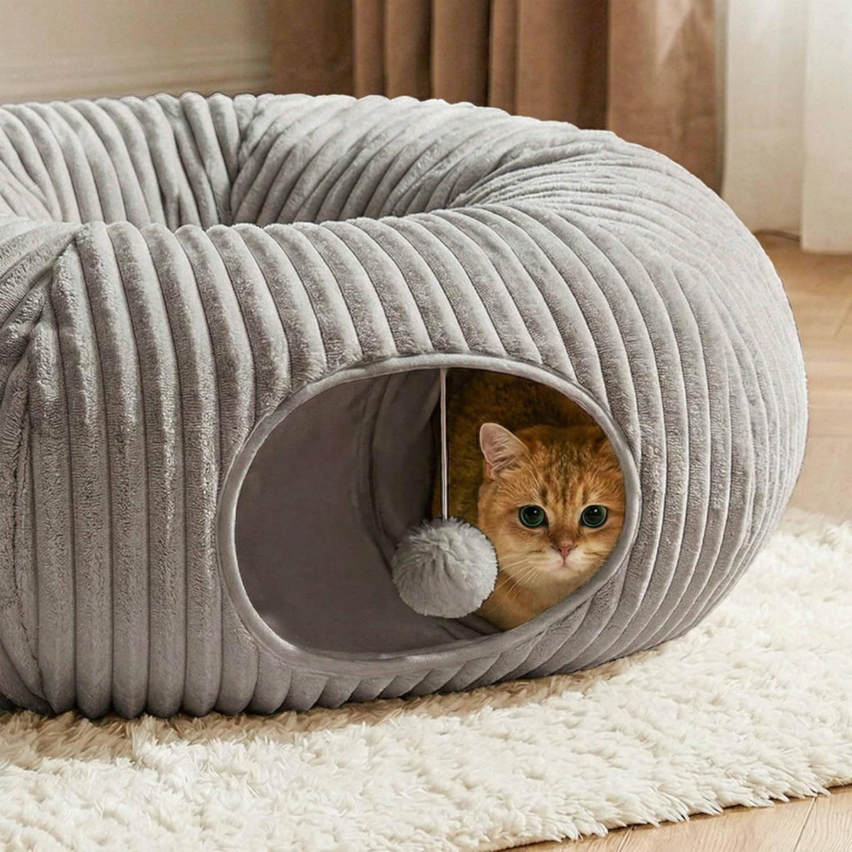 Cat Tunnel Bed with 40 Pcs Interactive Cat Toys - Grey / Medium - image 3