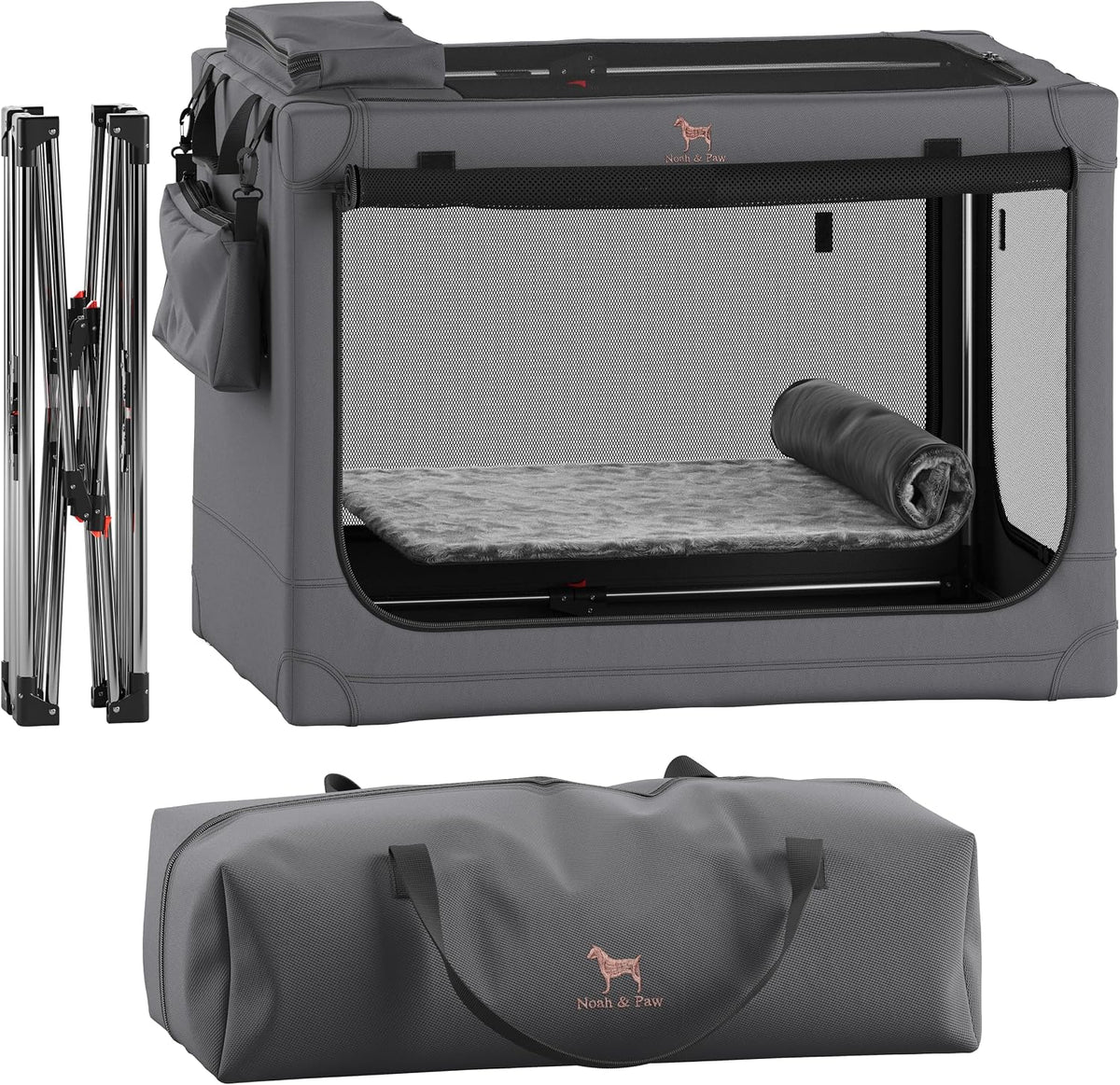 Noah & Paw XXL Collapsible Dog Crate, 42" - Grey / 30.0"L x 21.2"W x 21.2"H