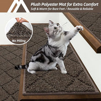 COSY HOMEER Edging Stair Treads Non-Slip Carpet Mat 28inX9in Indoor Stair Runners for Wooden Steps, Edging Stair Rugs for Kids and Dogs, 100% Polyester TPE Backing (4pc, Brown)