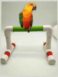 Hypeety Small Bird Parrot Stand Perch Table Top Stand Playground Grind Perch Swing Training Playstand Exercise Chew Toys for Budgies Parakeet Cockatiel Conure Finch (Stainless Steel Tray, L)