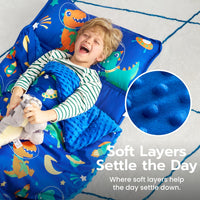 JOIEDOMI Toddler Nap Mat with Removable Pillow and Minky Blanket - Dark Blue Dinosaur - image 2