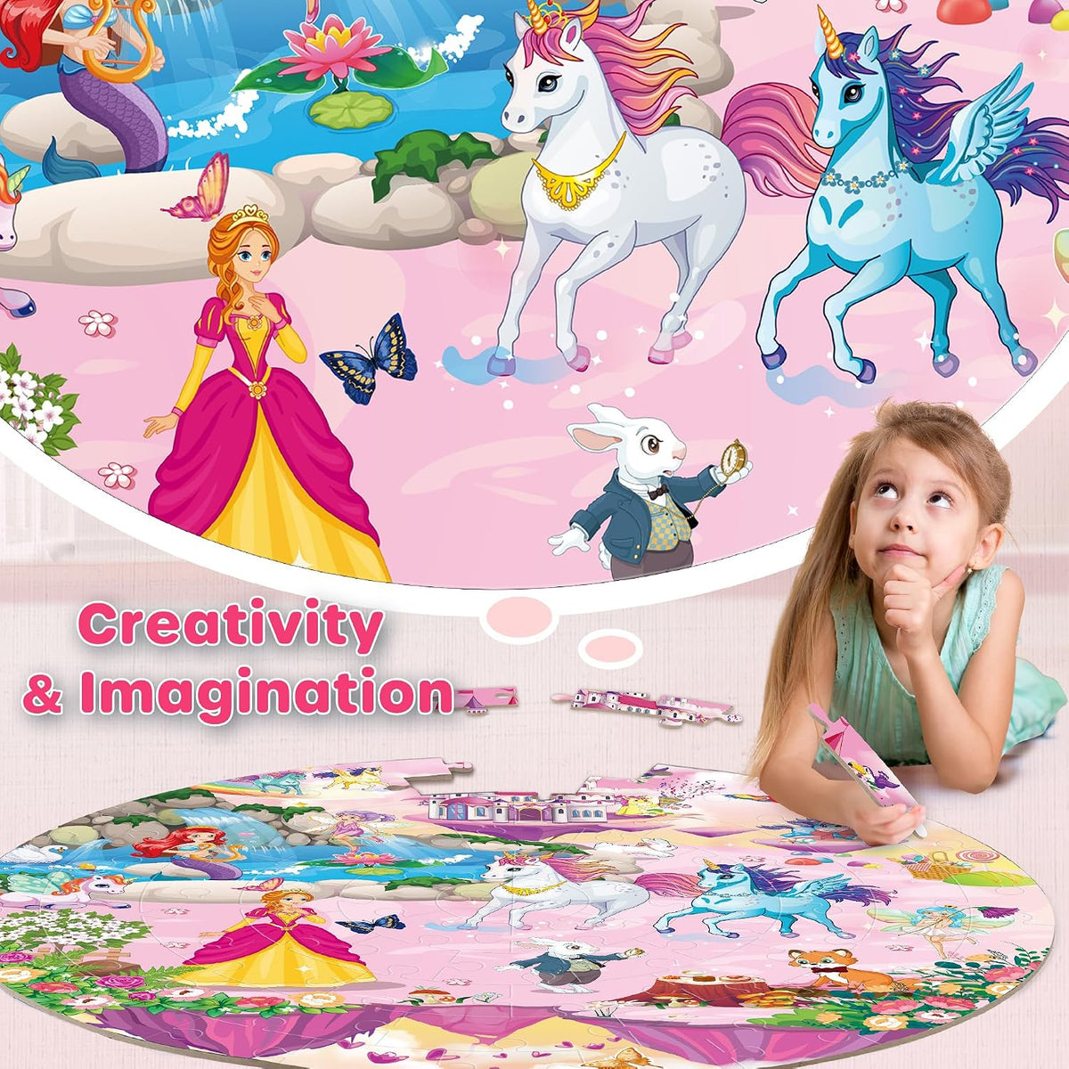 SYNARRY Unicorn Princess Mermaid Fairy Floor Puzzles for Kids Ages 3-5 – Fun for Kids & Family - Unicorn Princess Mermaid Fairy - image 3