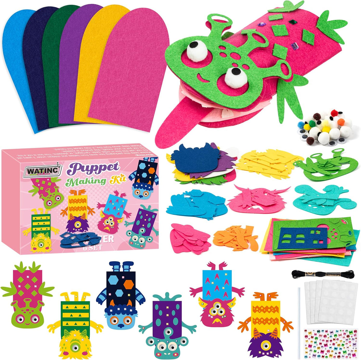 WATINC Hand Puppet Making Kit, Felt Sock Puppet Toys for Kids – Fun for Kids & Family - Monster B