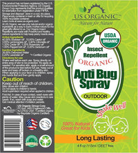 US Organic Mosquito Repellent Anti Bug Outdoor Pump Spray, 4 oz, Certified Organic, DEET-Free, Natural Insect Protection for Camping, Hiking, Travel