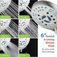 Hotel Spa AquaCare for California As-Seen-On-TV High Pressure Handheld Rain 50-mode 3-way Shower Head Combo with Adjustable Arm, Anti-clog Jets, Tub & Pet Power Wash, 6 ft. Hose, Nickel Finish