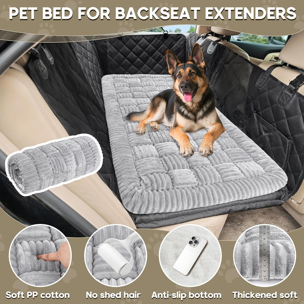 Dog Car Bed Mat Non-Slip Backseat Extender Dog Bed 50" x24.6" – Essentials for Dogs - Light Gray / For Truck//Large SUVs（56"x28.7") - image 2