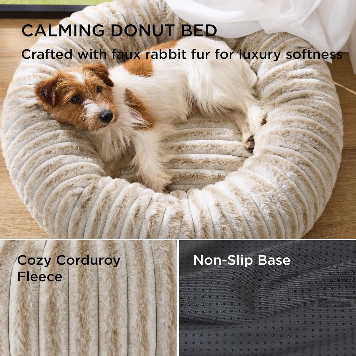 Bedsure ComfyFleece Donut Dog Bed Medium Size Dog with Washable Cover – Essentials for Dogs - M (30x30x8) / Amphora - image 3