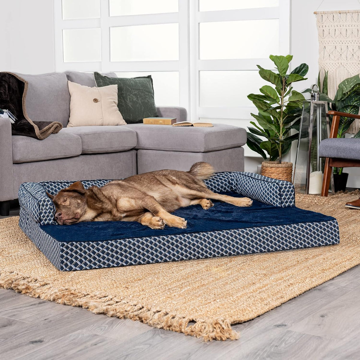 Furhaven Orthopedic Dog Bed for Large Dogs w/ Removable Bolsters - Diamond Blue (Plush & Woven Décor) / Jumbo Plus - image 3
