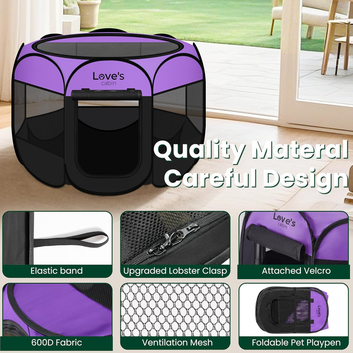 Love's cabin Pet Puppy Dog Playpen - Purple / 30.0"L x 30.0"W x 23.0"H - image 3