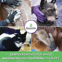 Handson Pet Grooming Gloves - Patented #1 Ranked, Award Winning Shedding, Bathing, Hair Remover Gloves - Gentle Brush for Cats, Dogs, and Horses (Purple, Large)