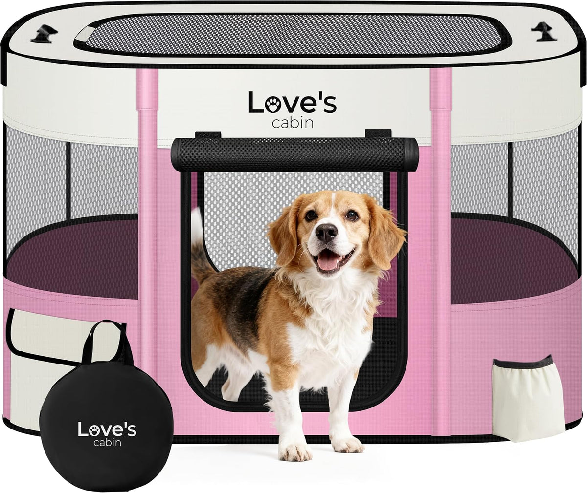 Love's cabin Pet Puppy Dog Playpen - Light Pink / Large