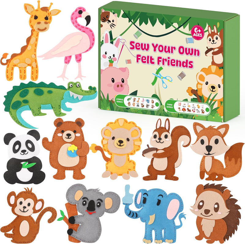 YEETIN sewing kit for kids with 12 pre-cut felt animals, thread and plastic needles