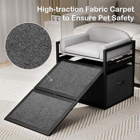 Pet Stairs Ramp Doggie Stairs with Seat & Storage Drawers,Extra Wide Seat Mate Chair Puppy for High Bed Couch Office,Non Slip Dachshunds,Step for Small Dogs,Cat Ladder Grey(Hold Up to 100 lbs)