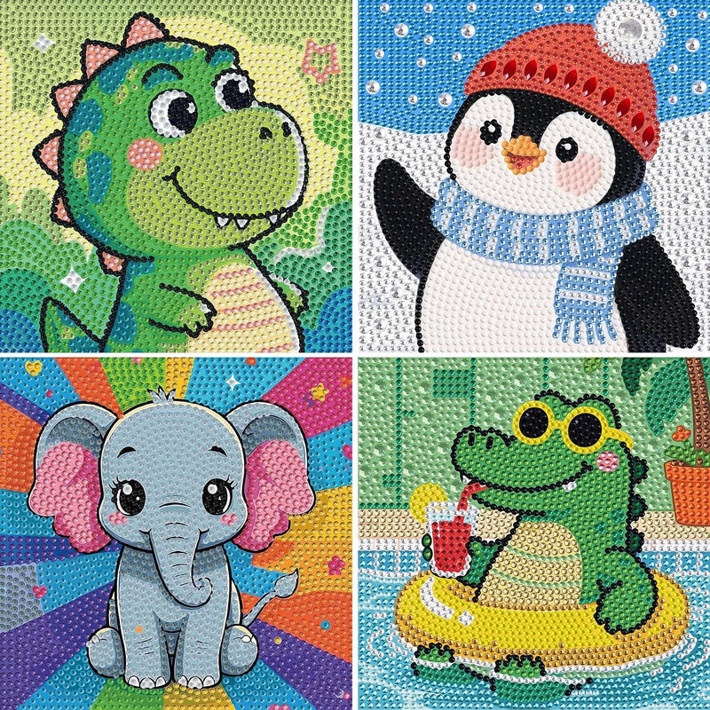 UiSdfuy diamond art kits for kids, 4 pack of 6 x 6 inch lion, owl, leopard and parrot canvases