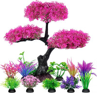 Ameliade Pink Artificial Plastic Tree Aquarium Plants Decor Set