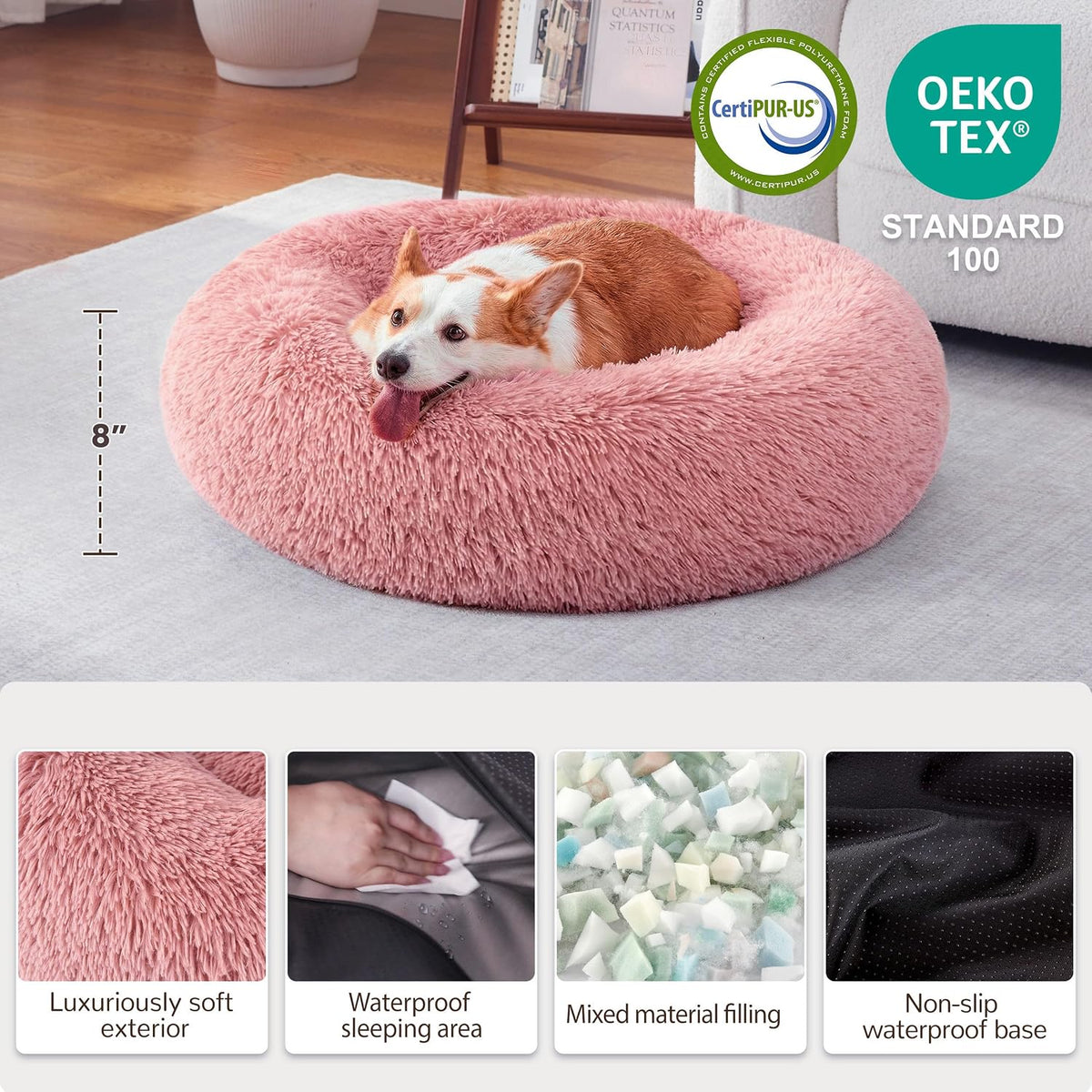 Donut Dog Bed Medium Size Dog, Round Cat Beds for Small Dogs – Essentials for Dogs - Pink / 30"L x 30"W x 8"Th - image 2