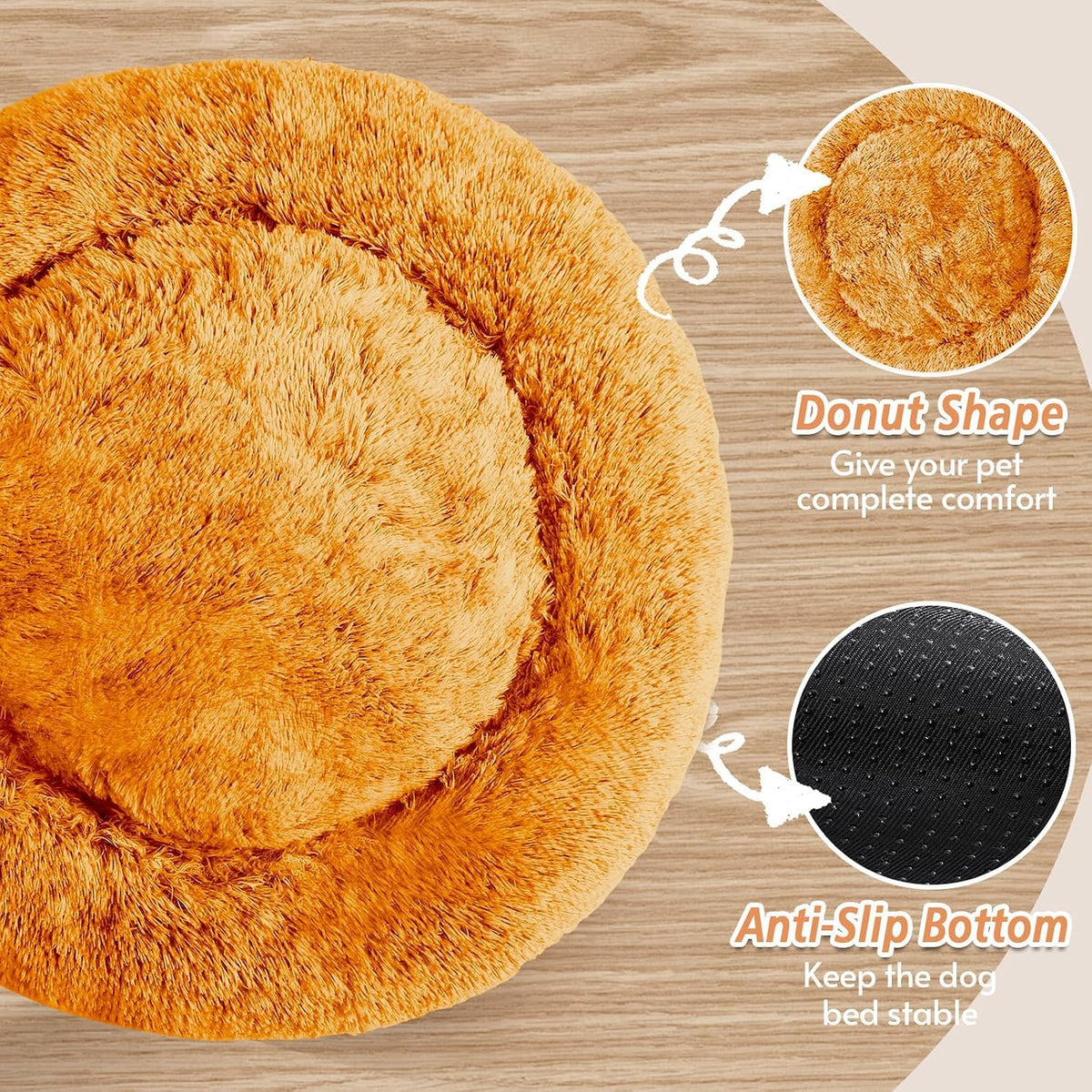 JOLLYVOGUE Small Dog Bed, Calming Dog Beds for Small Dogs & Indoor Cats - 20 Inches Donut Washable - Orange / 27.0"L x 27.0"W x 8.0"Th - image 3