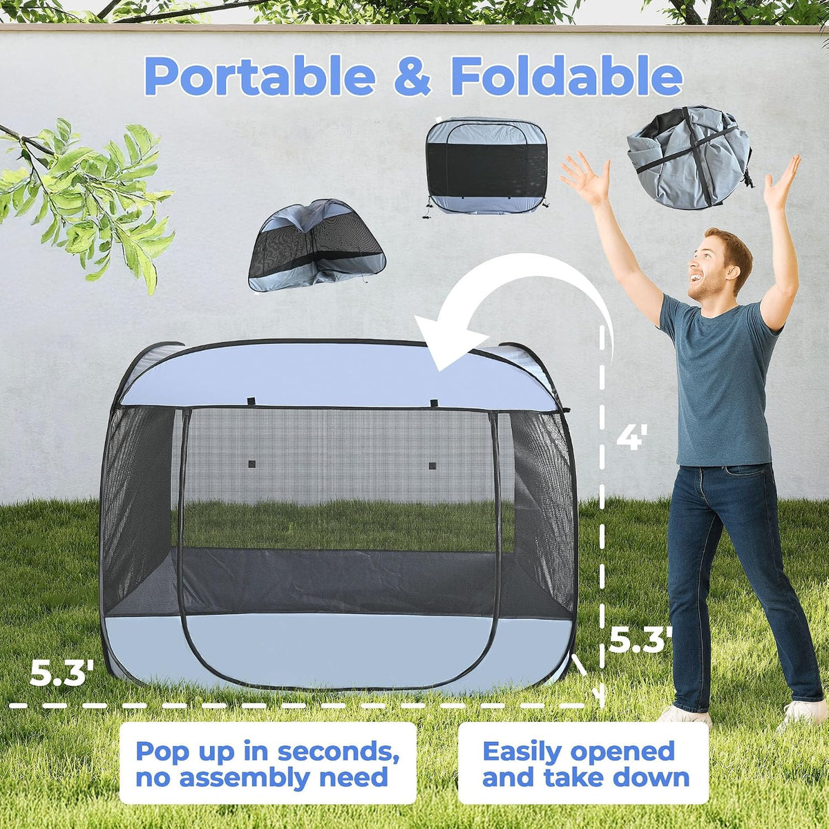XXLarge Popup Portable Dog Houses - Gray / XLarge, 5.3' x 5.3' x 4'H - image 2