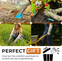 HANDLANDY Leather Gardening Gloves for Women, Thorn Proof Breathable Ladies Rose Pruning Garden Gauntlet Yard Gloves, Gift for Gardeners (Khaki, S)