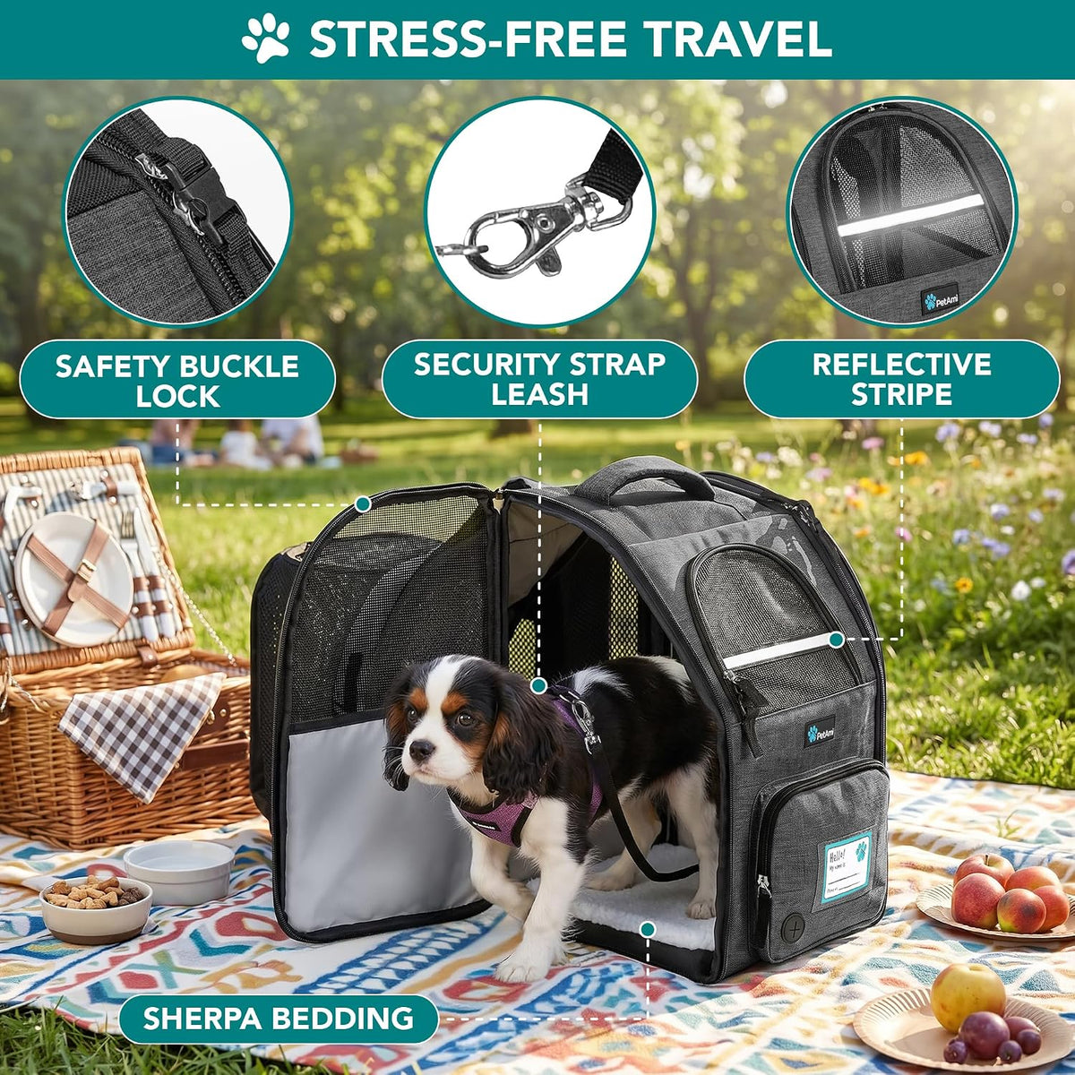 PetAmi Expandable Dog Cat Backpack Carrier, Airline Approved - 12.5"L x 10.2"W x 16.3"H / Charcoal - image 4