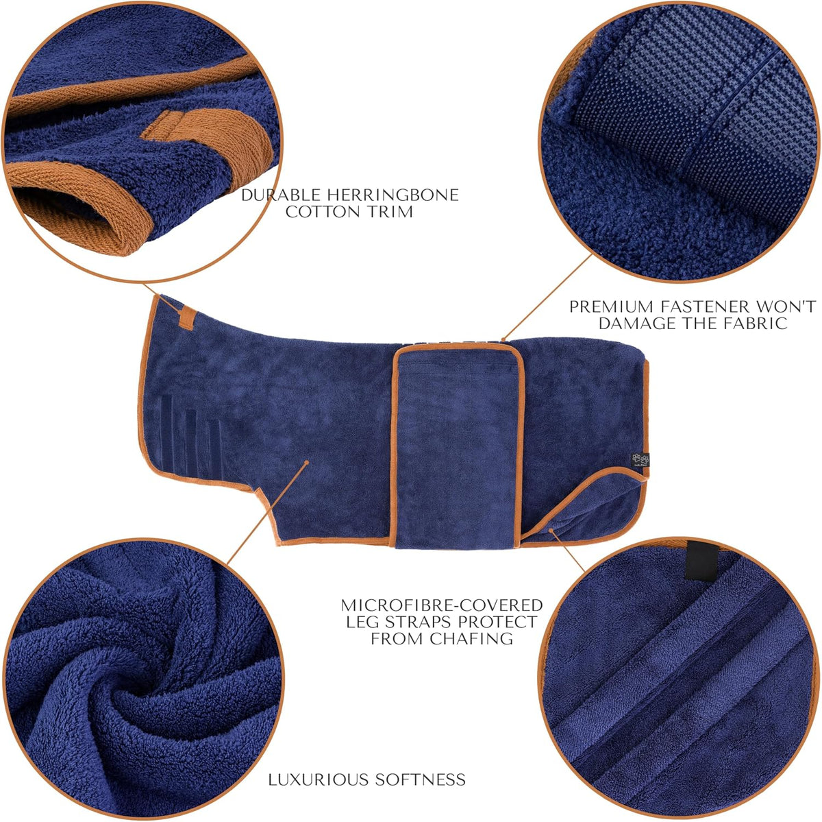 Lucky Pooch Dog Robe, Luxurious Dog Bathrobe - XL / French Navy - image 3