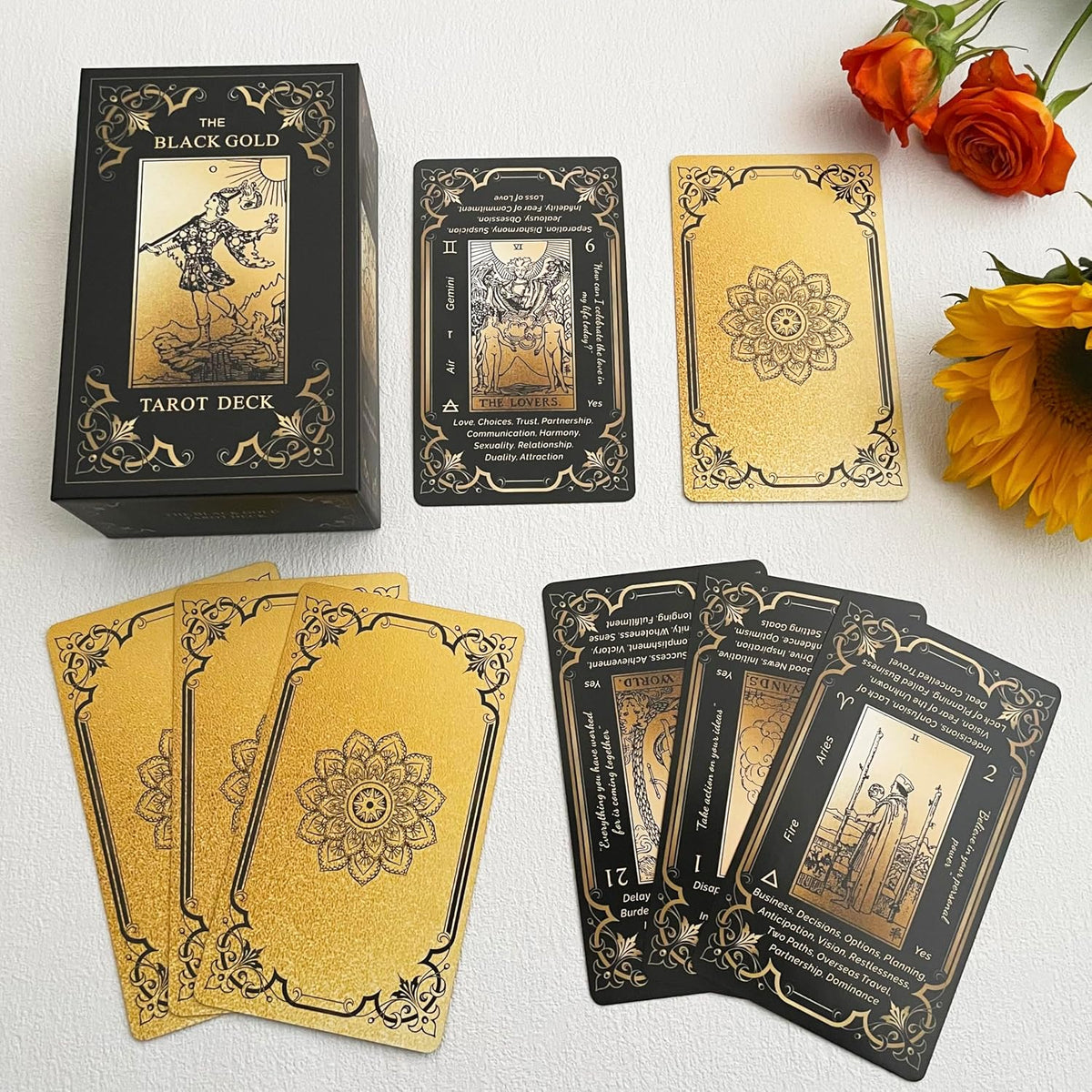 Black Gold Tarot Cards Set, Beginner's Tarot Cards with Meanings - image 4