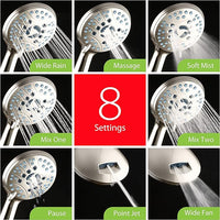 Hotel Spa AquaCare As-Seen-On-TV High Pressure 48-setting Rain & Handheld 3-way Shower Head Combo - Anti-clog Nozzles/Tub, Tile & Pet Power Wash/Extra Long 6 ft. Hose/Satin Nickel Finish