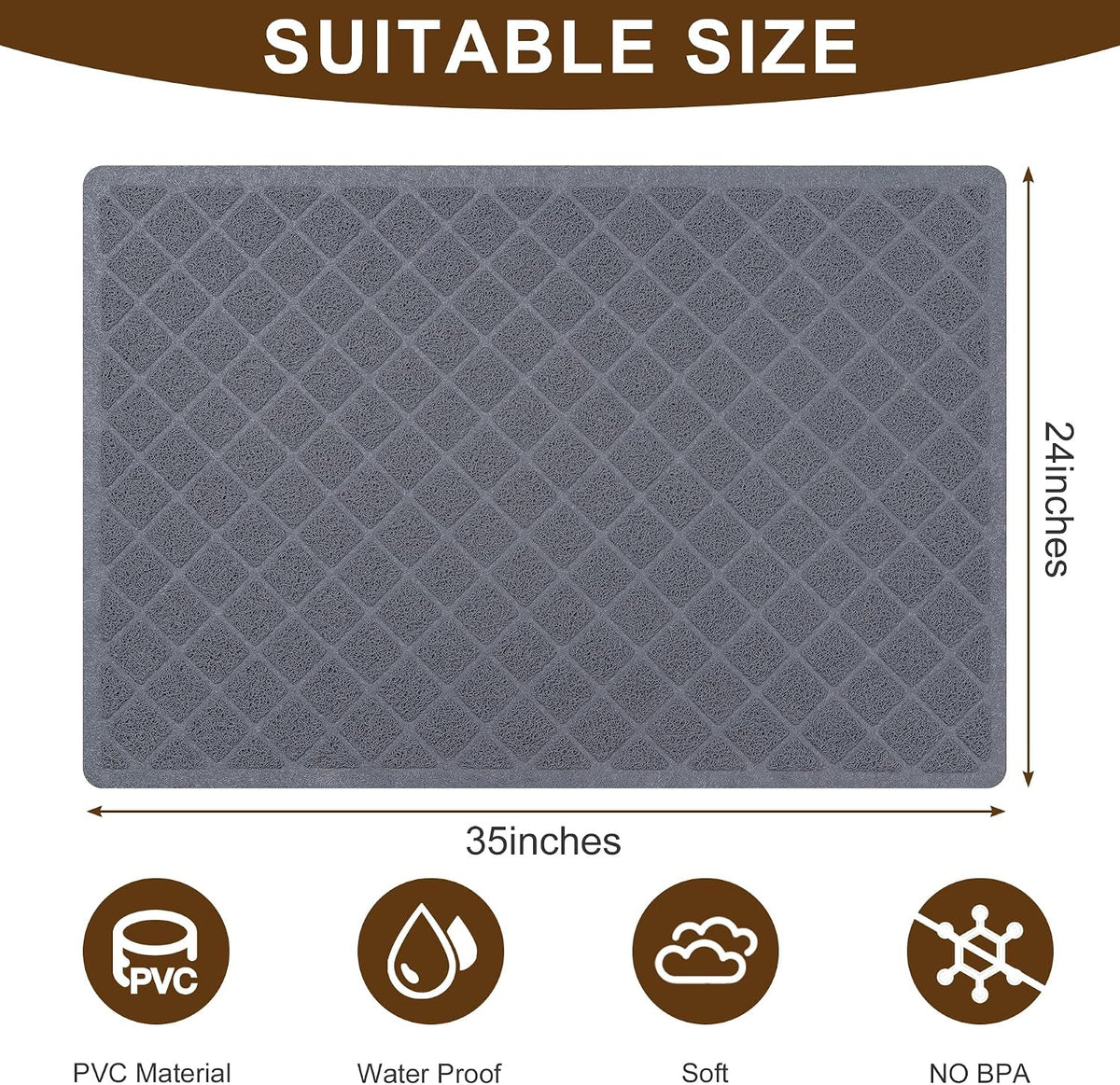 Cat Litter Box Mat, Trapping Mat Premium Durable PVC Pad - Grey / 24*35in Grey - image 2