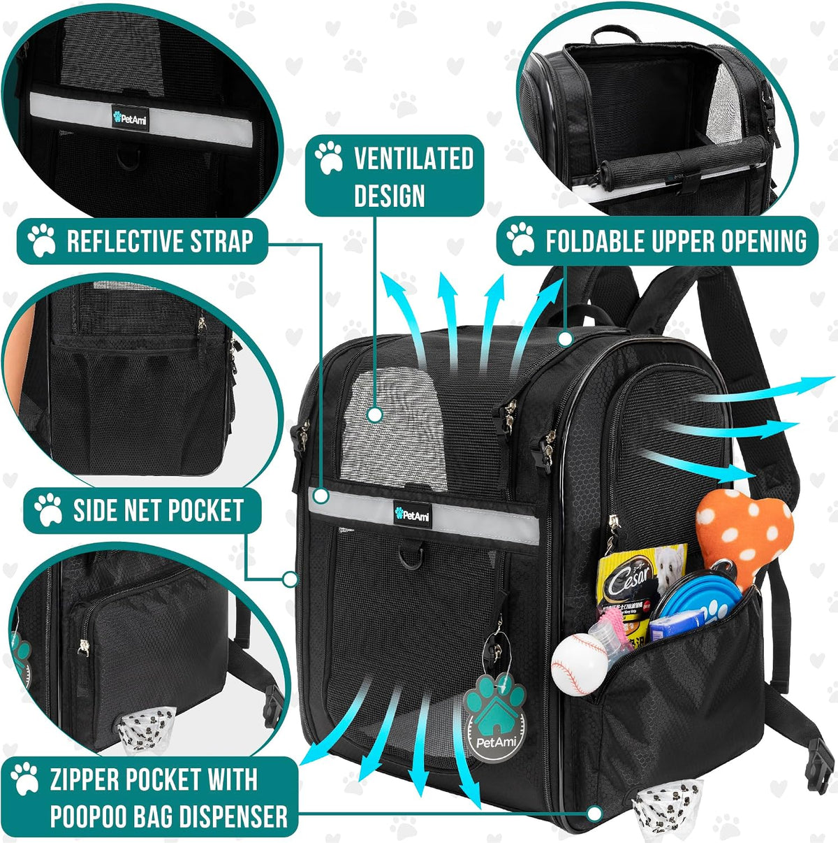 PetAmi Dog Backpack Carrier, 4-Way Entry Ventilated - Black - image 3