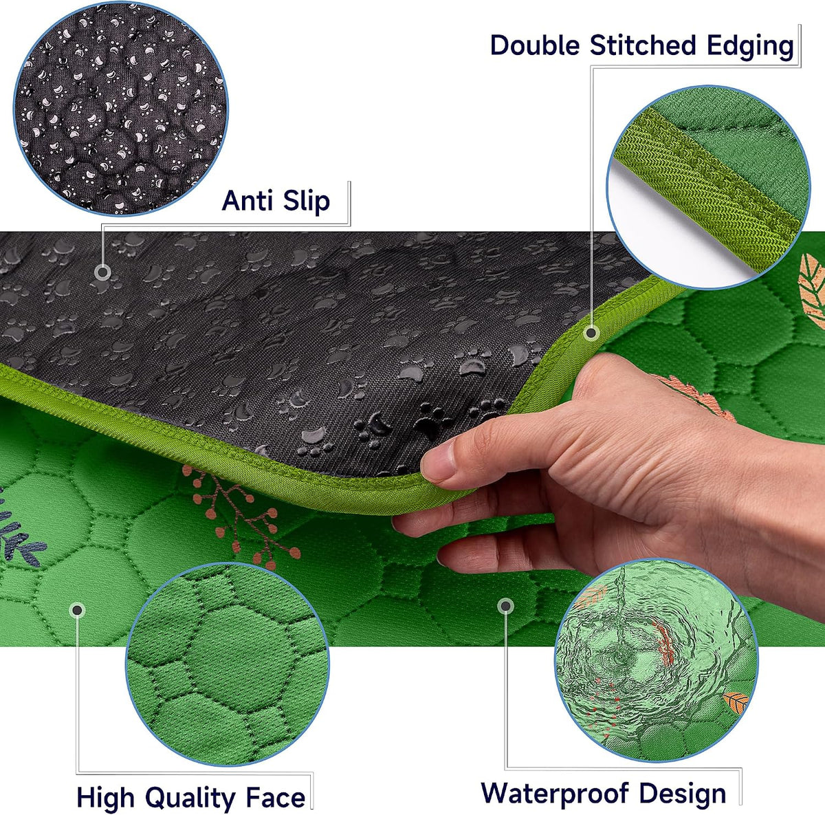 Washable Pee Pads for Dogs - Leaves - Green / 48x48 Inch (Pack of 2) - image 4