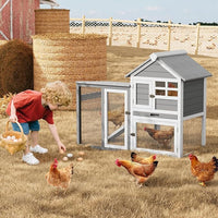 Rabbit Hutch 2-Tier, Small Wooden Chicken Coop for Outdoor Use - Weatherproof Small Animal Hutch with Non-Slip Ramp, 4 Access Doors & Removable Tray for Rabbits, Guinea Pigs, Ferrets (Indoor/Outdoor)