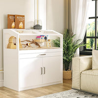 Hamster Cage with Storage Cabinet, Guinea Pig Cage for Small Animals, Large Hamster Cage and Habitat with Easy View Acrylic Panels for Hamster, Rabbit, Guinea Pig, Hedgehog (39"x19"x40")